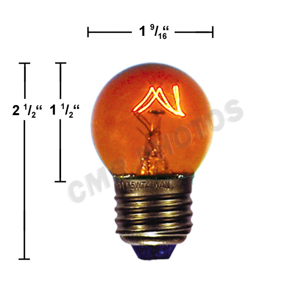 Light Bulb: 7.5 watt, 130 volt, transparent amber, G12.5, E26